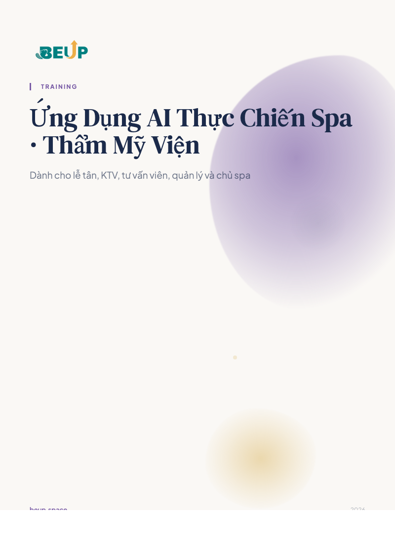 BEUP Cover - Ứng Dụng AI Thực Chiến Spa · Thẩm Mỹ Viện