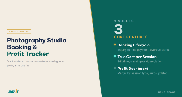Photography Studio Booking and Profit Tracker — 7-sheet Excel system