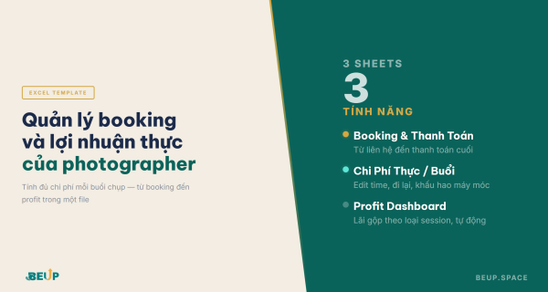 Quản lý studio chụp ảnh bằng Excel — Photography Studio Booking Profit Tracker