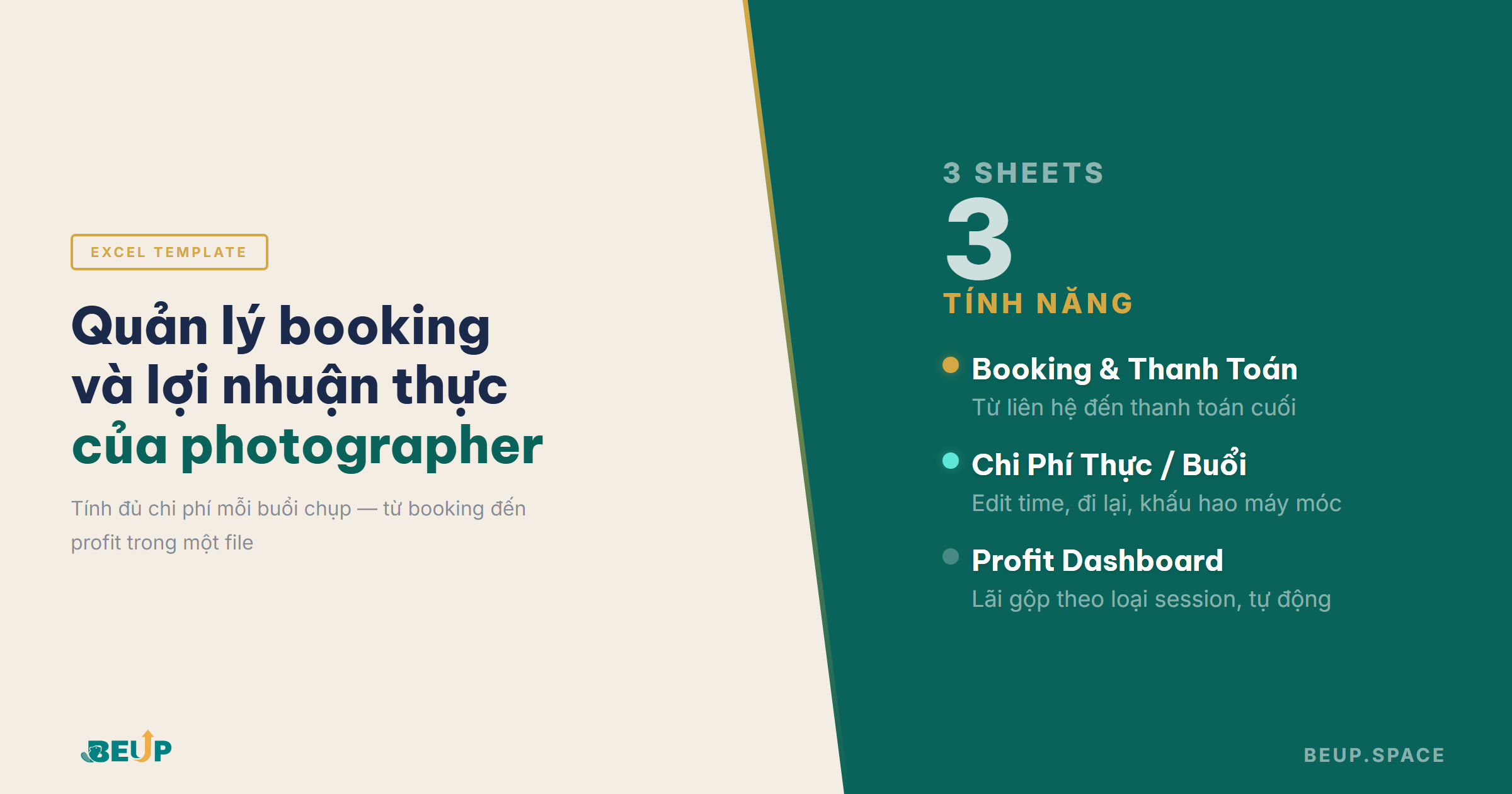 Quản lý studio chụp ảnh bằng Excel — Photography Studio Booking Profit Tracker