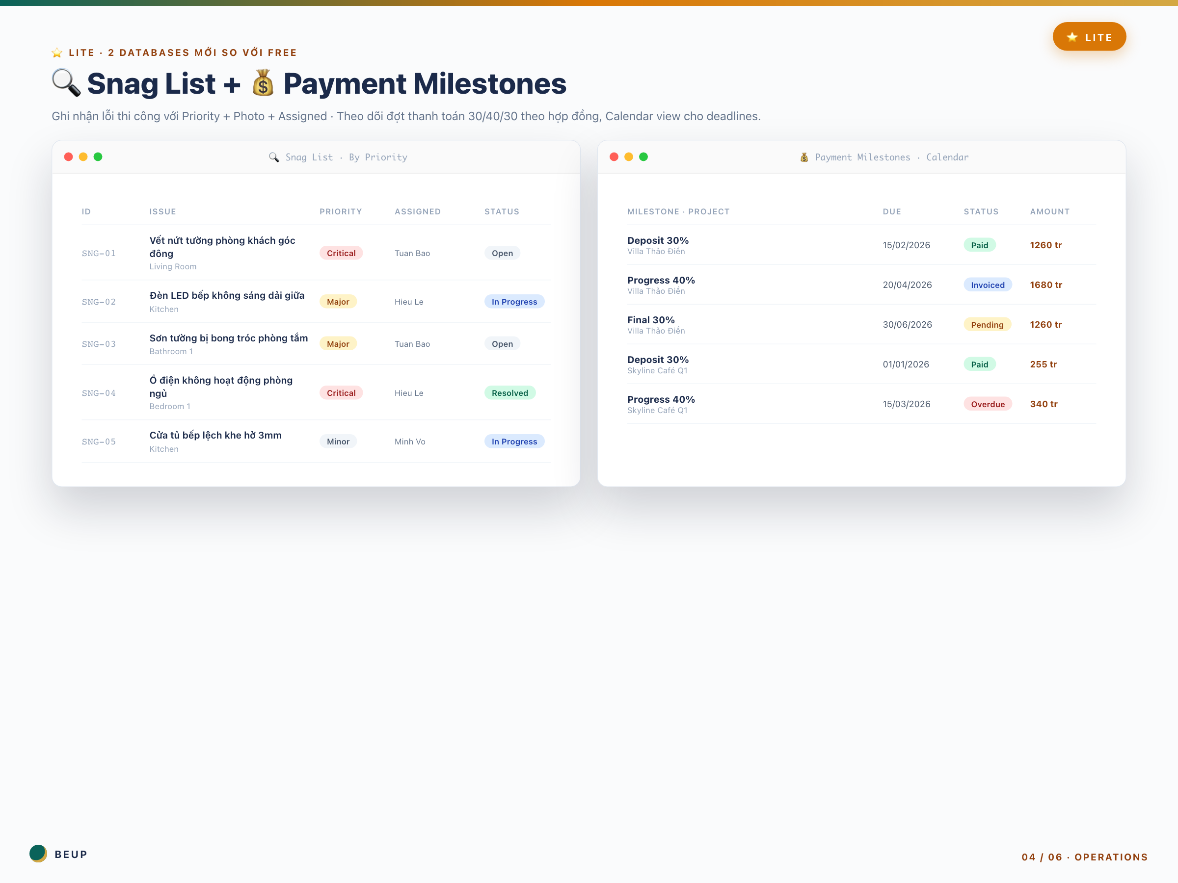 interior-fitout-project-os-lite - 04-snag-payment-lite Snag List + Payment Milestones — 2 new databases in Lite
