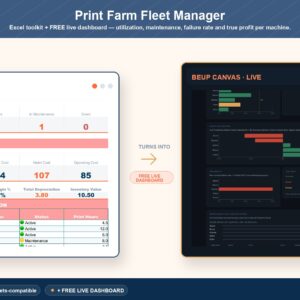 Print Farm Fleet Manager Excel and BEUP Canvas dashboard listing image